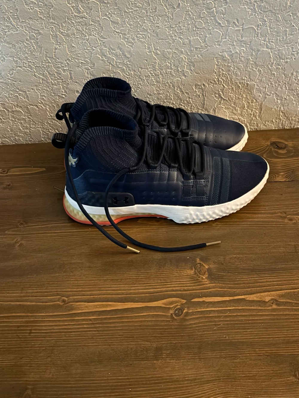 Under Armour Rock Project 1 Men’s Navy and White Athletic Mid-Top Sneakers